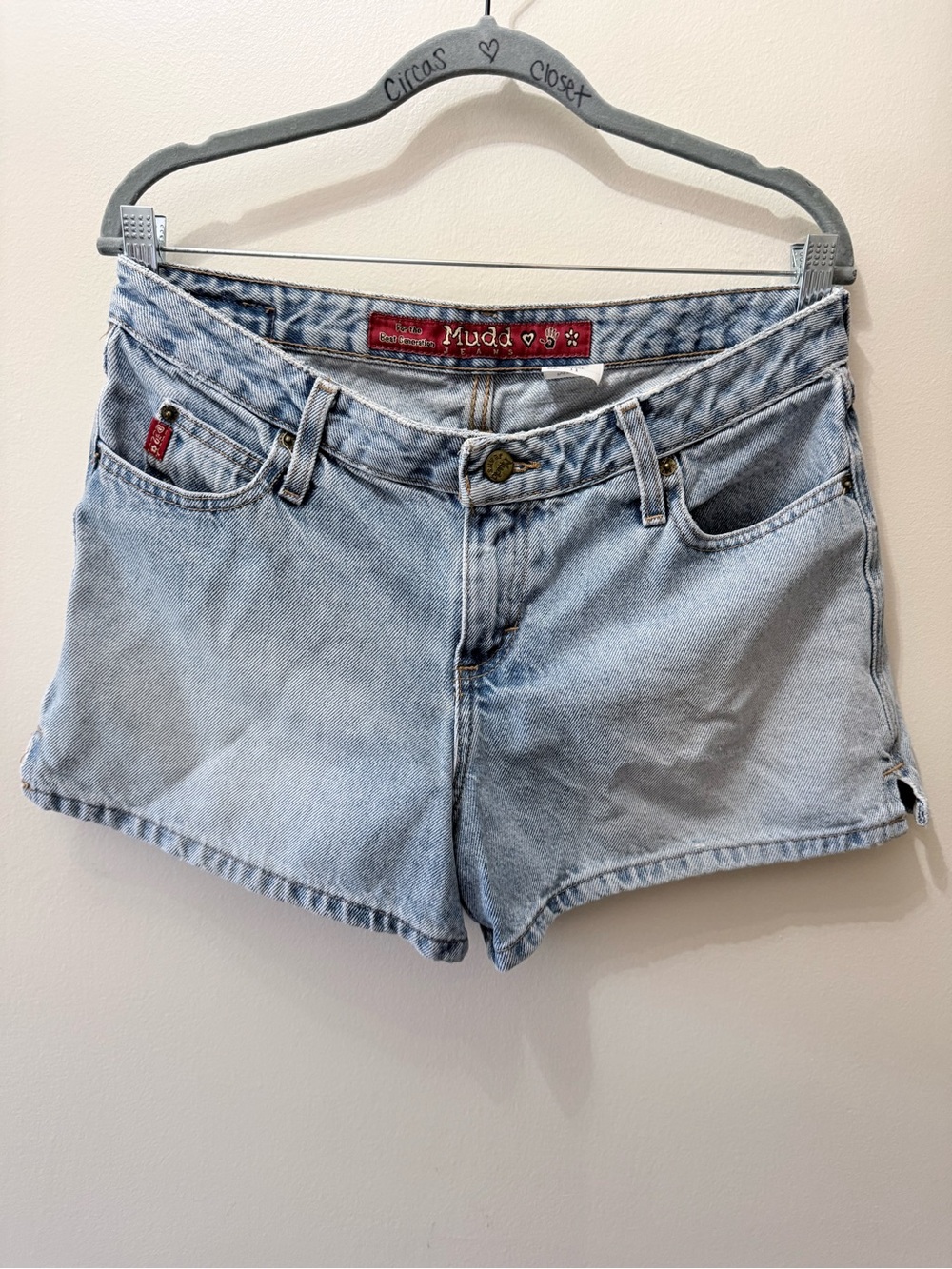 Vintage Y2K 90s MUDD Jeans Jean Shorts Distressed Light Denim Grunge Punk 11 33”